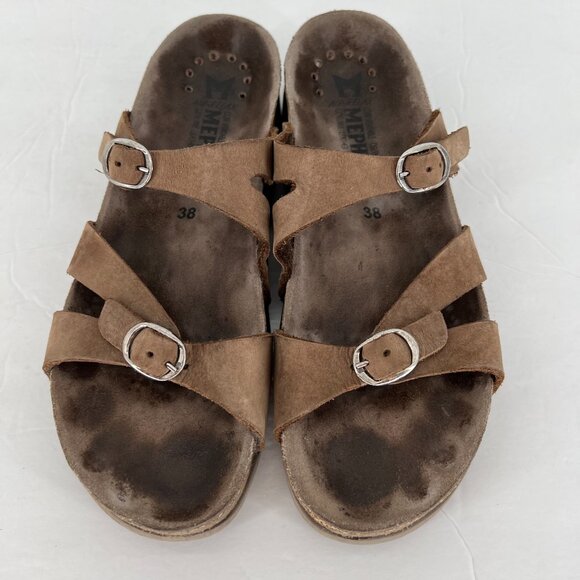 Mephisto‎ Hannel Slide Sandals Womens EU 38 US 8 Brown Leather Double Strap - Picture 4 of 12